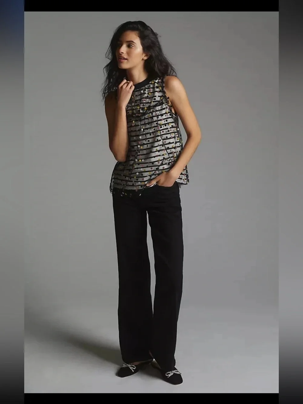 Anthropologie Maeve Black and White Polka Dot Blouse - Picture 1 of 7
